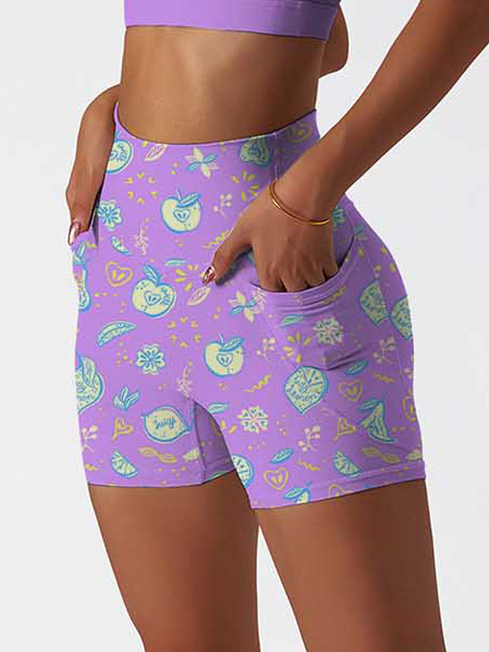 Fruit sliced apple purple shorts
