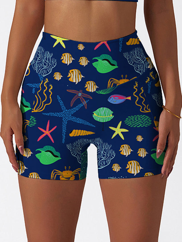 Ocean marine life coral dark blue shorts