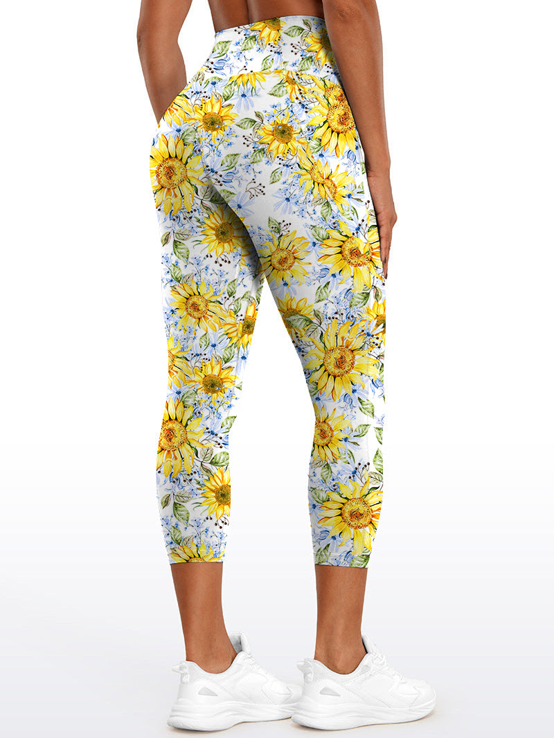 Flower watercolor sunflower yellow and blue leggings