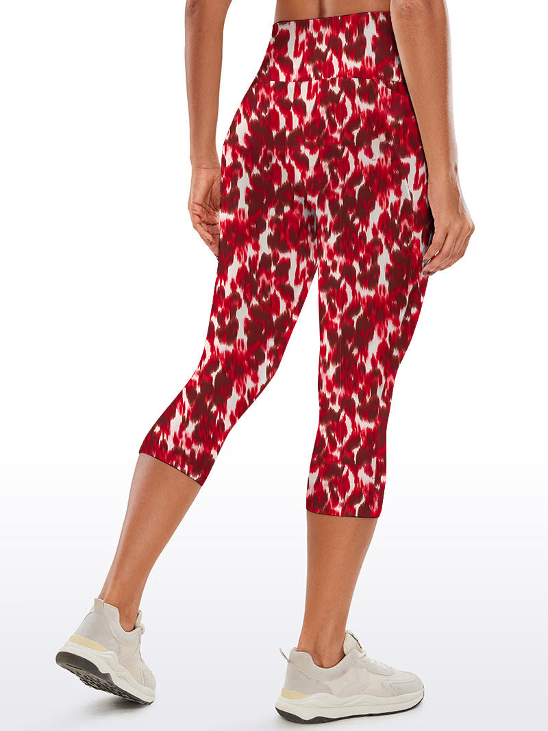 Red abstract flower breathable waistband capris
