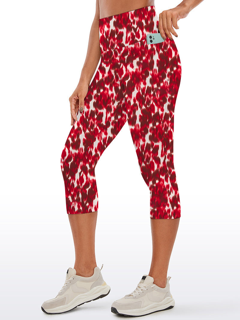 Red abstract flower breathable waistband capris