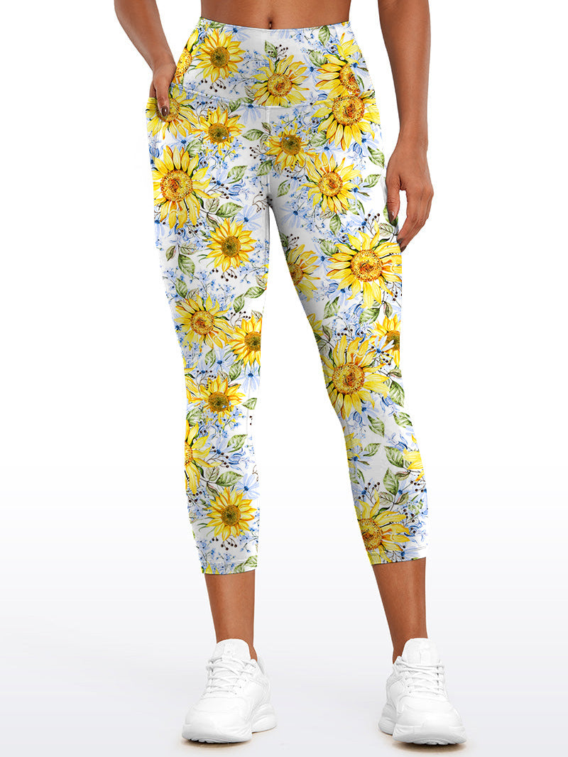Flower watercolor sunflower yellow and blue leggings