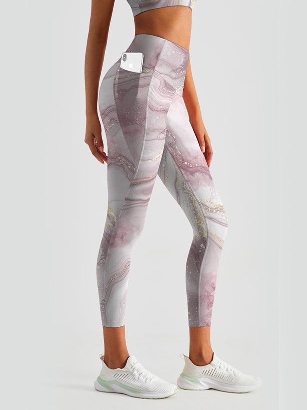 Gilt water ripple marble dark red leggings