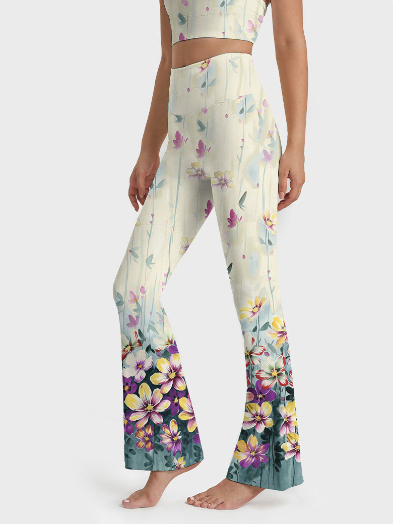 Flower purple plumeria design flare leggings