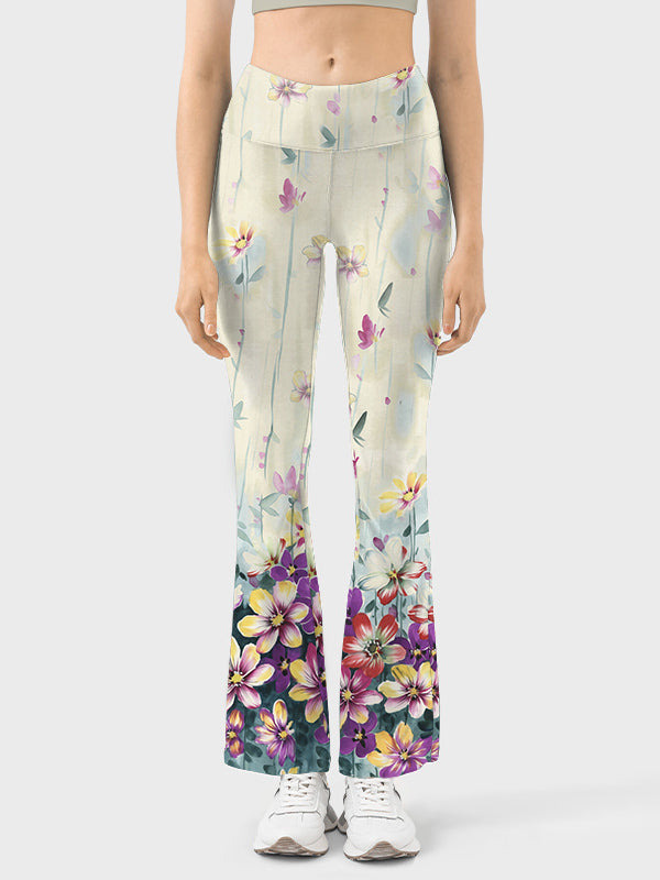 Flower purple plumeria design flare leggings