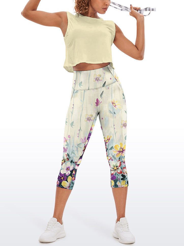 Flower purple plumeria design capris