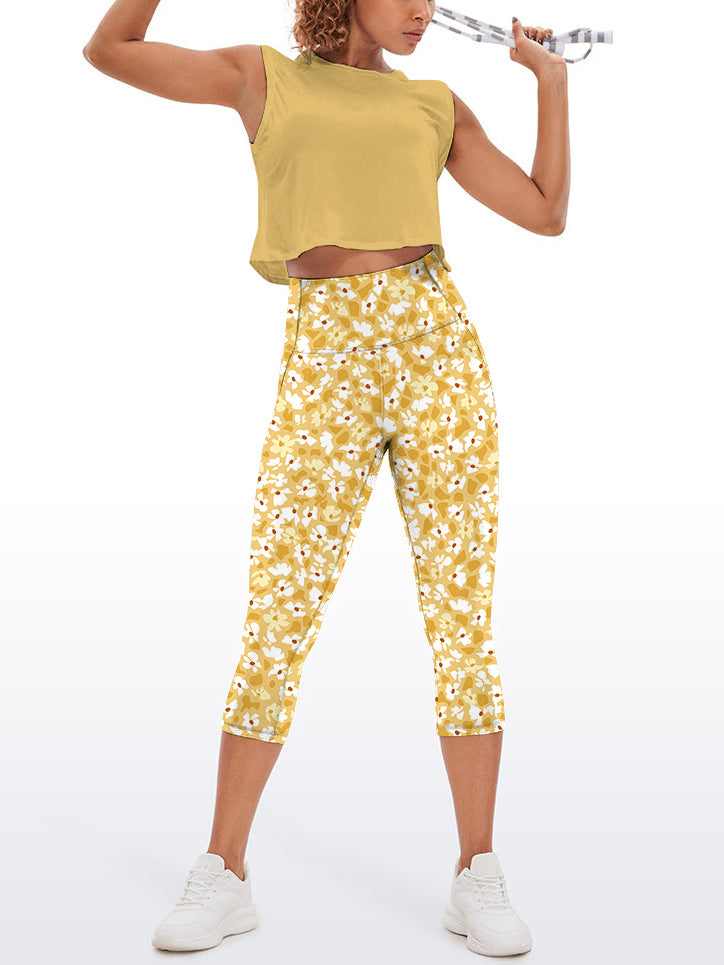 Flower yellow ditsy flower capris