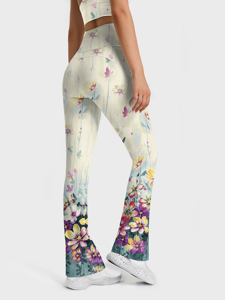 Flower purple plumeria design flare leggings