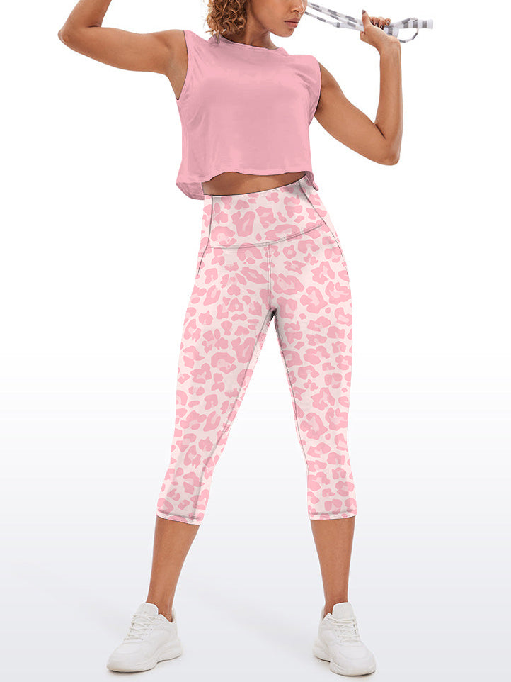 Animal pink leopard print high waisted capris