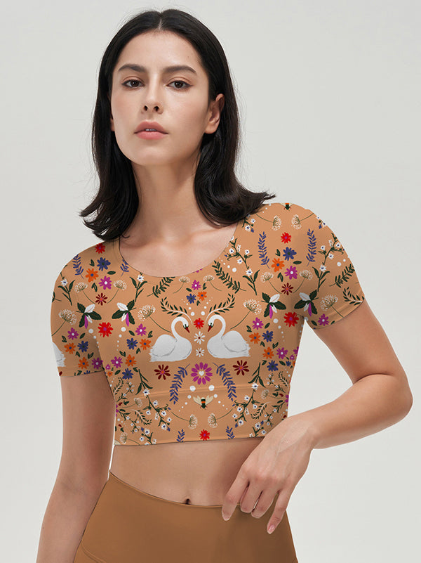 Flower vine swan symmetrical design short sleeves