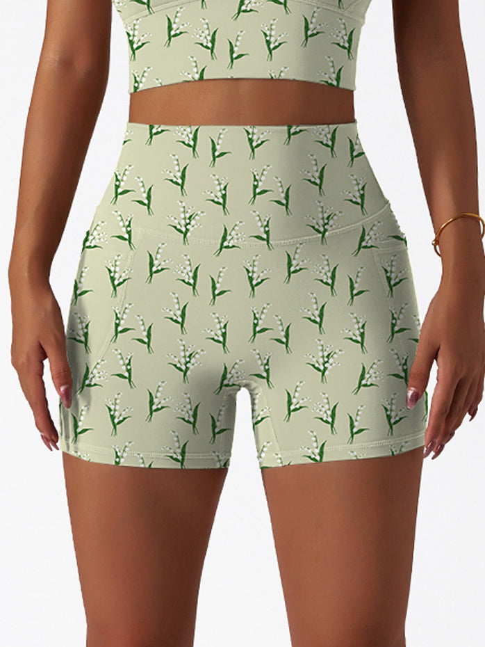 Botanical lilies of valley green shorts