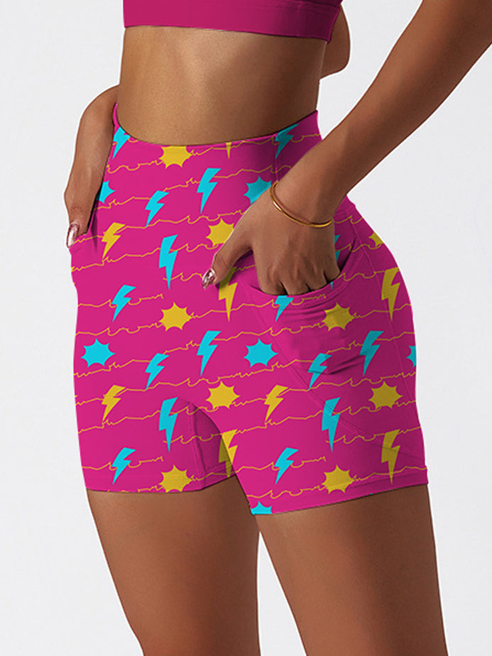Colorful lightning wave rose red shorts