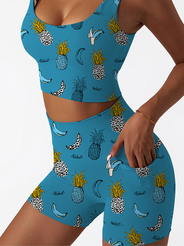 Fruit hand drawn leopard pineapple banana shorts