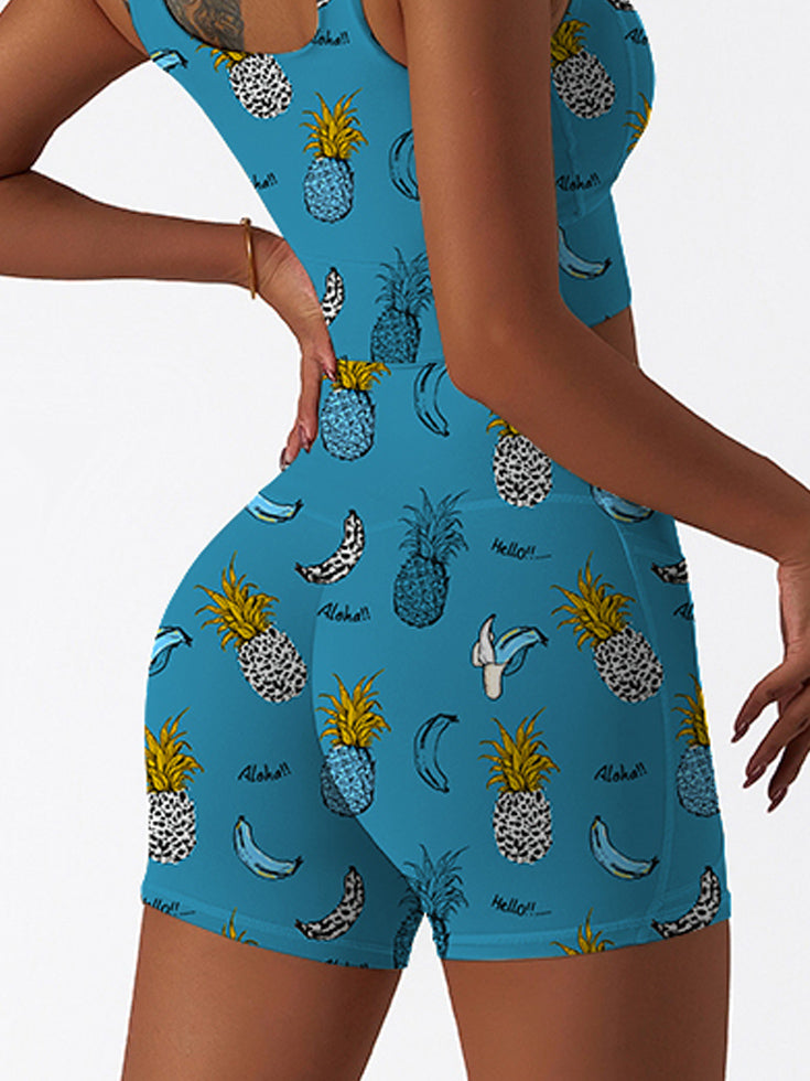 Fruit hand drawn leopard pineapple banana shorts