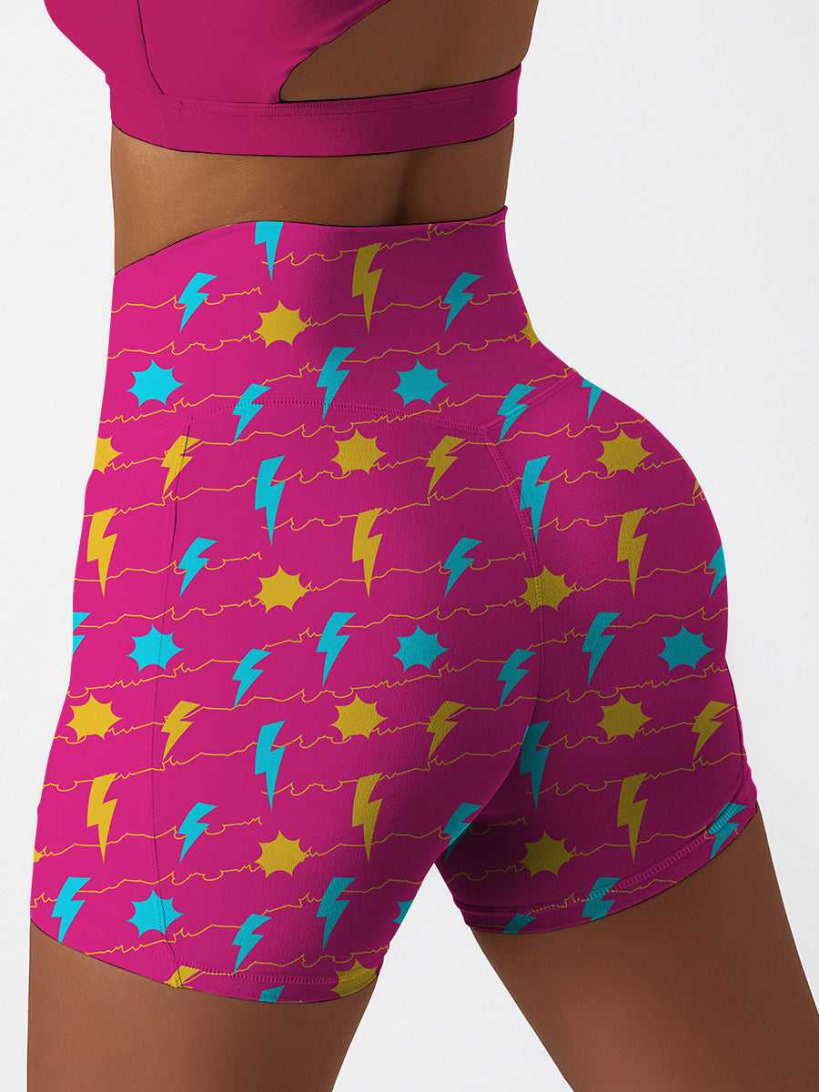Colorful lightning wave rose red shorts