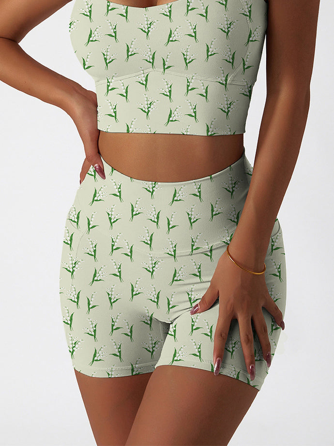Botanical lilies of valley green shorts