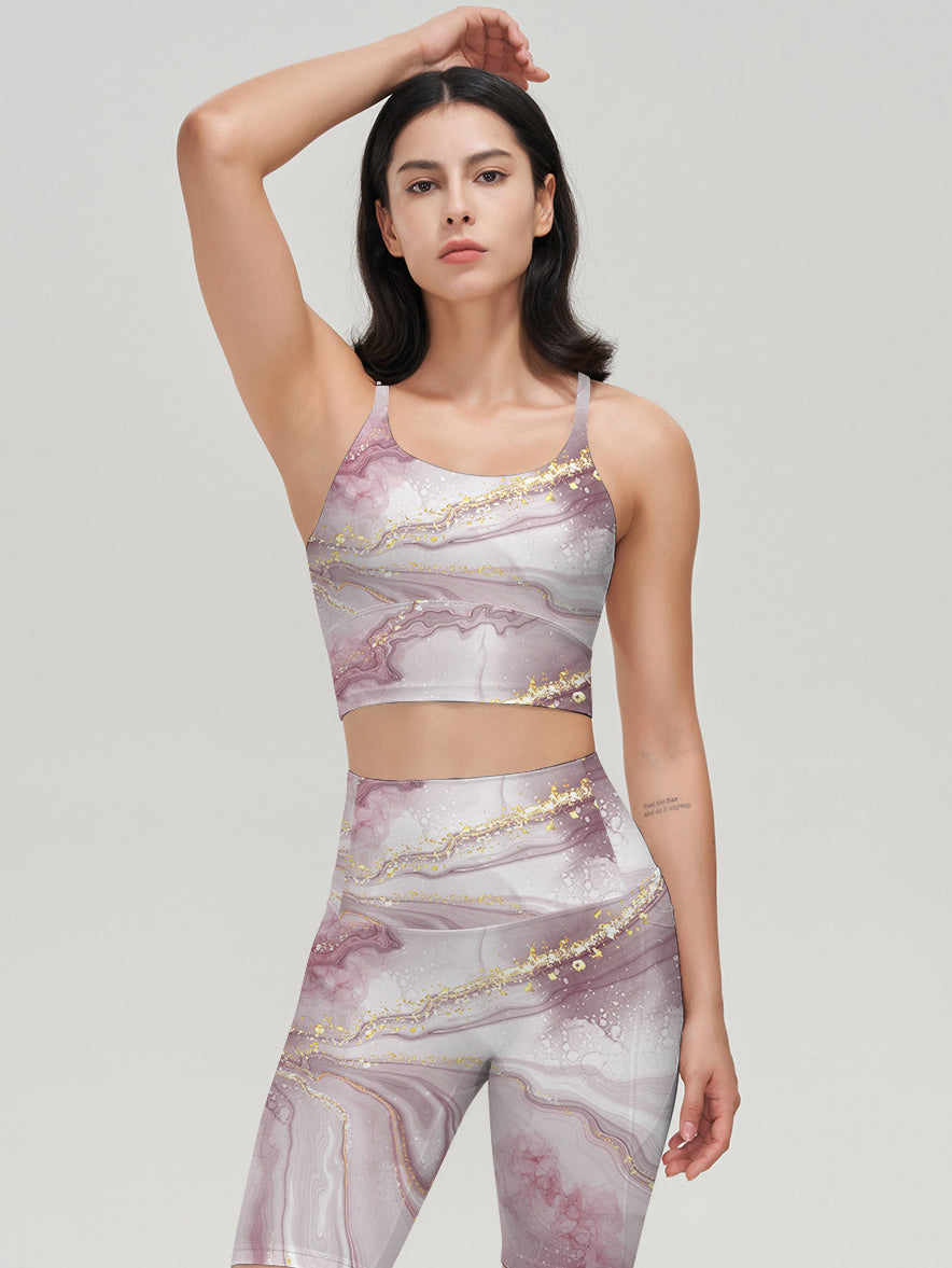 Gilt water ripple marble dark red leggings