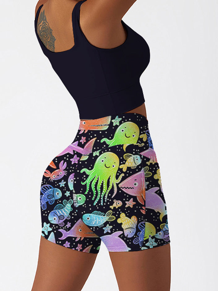 Ocean fish octopus color fluorescent shorts