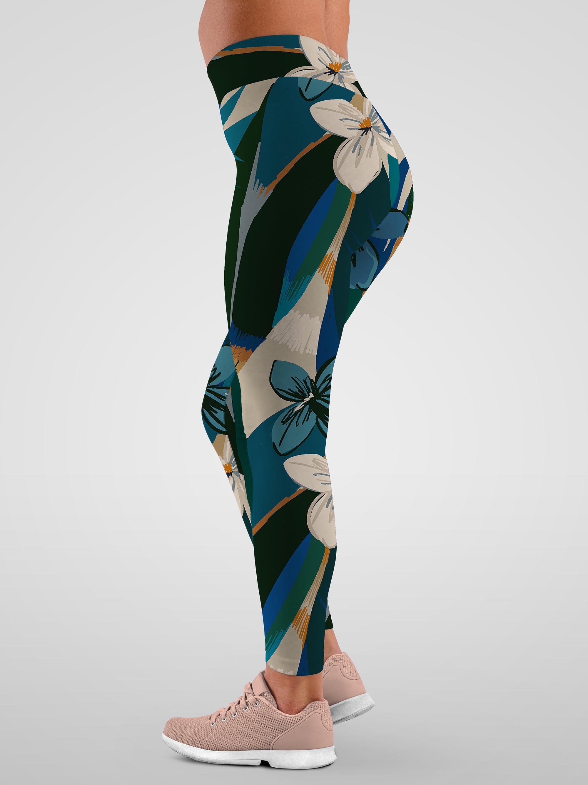 Botanical jungle print frangipani leggings