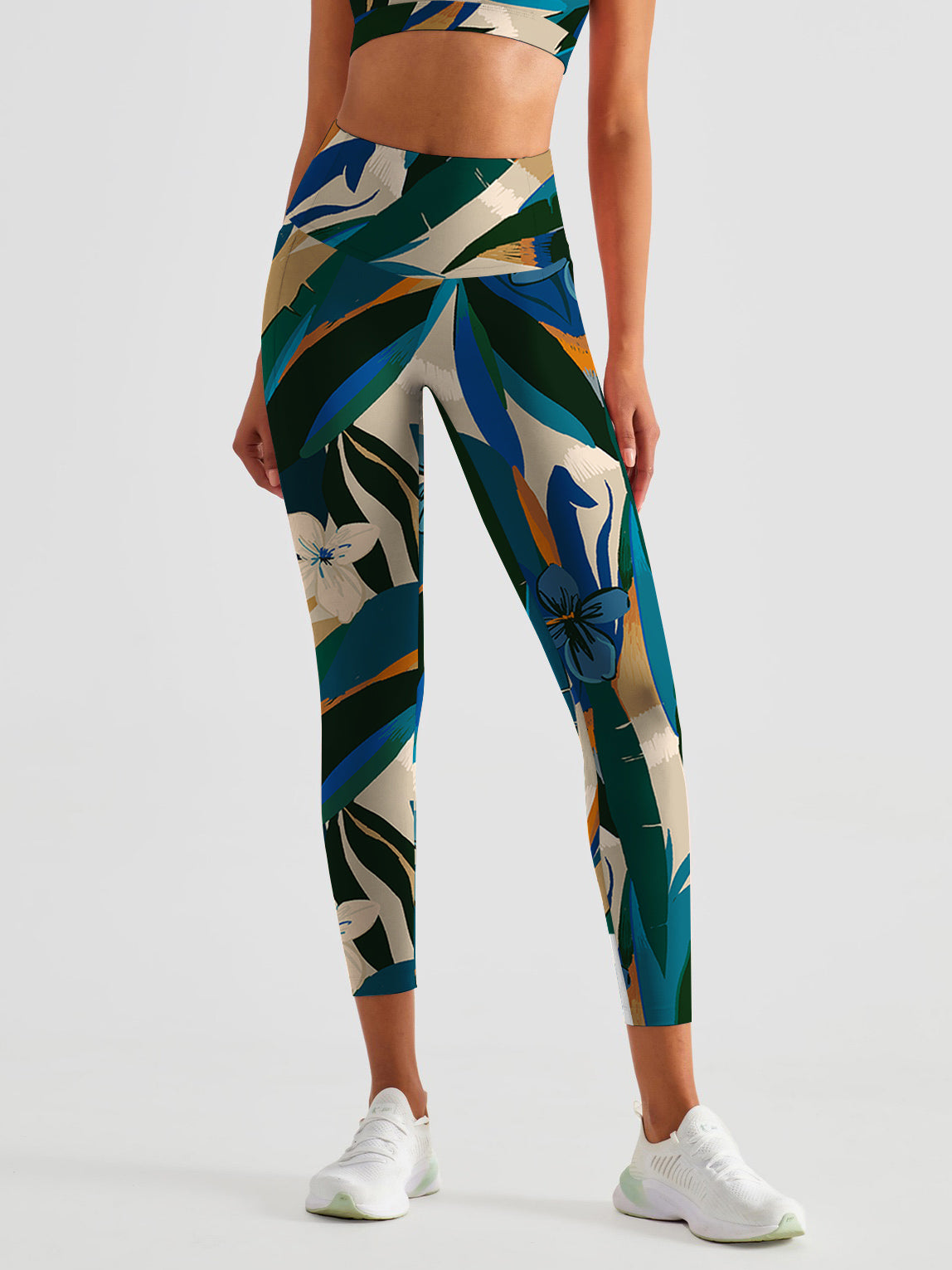 Botanical jungle print frangipani leggings