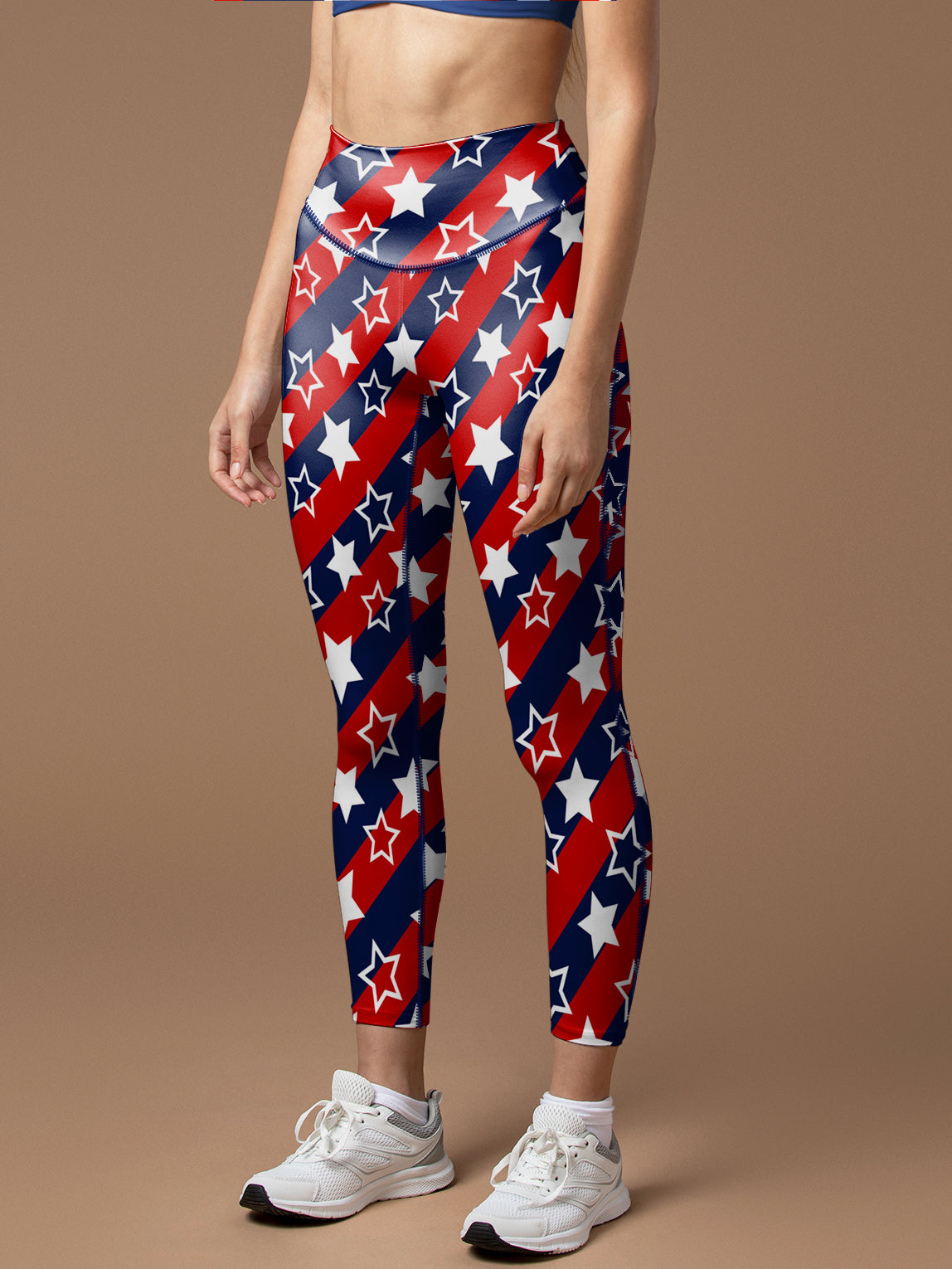 Abstract star flag colors blue red white colors leggings
