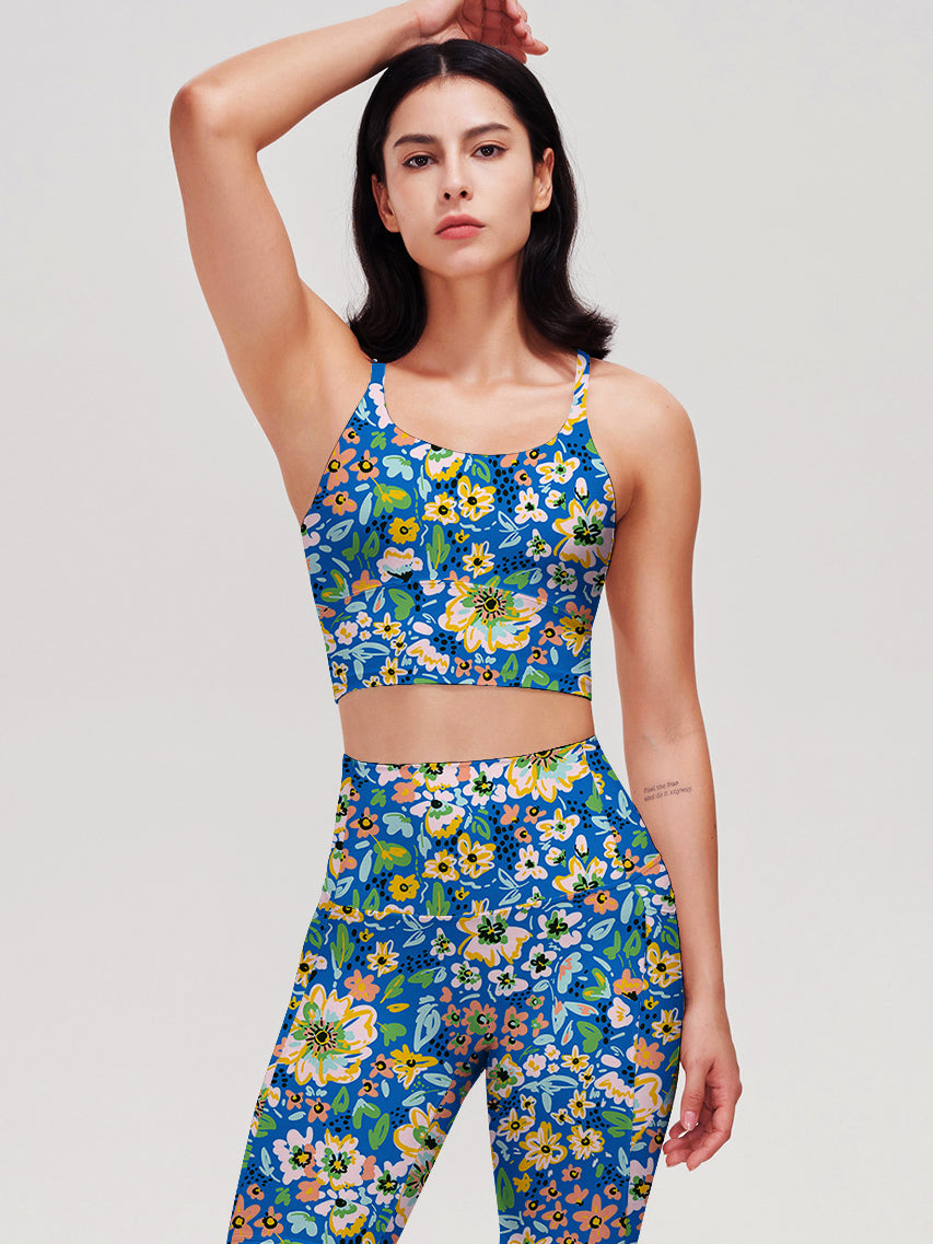 Flower big and small wildflower blue yoga tank tops