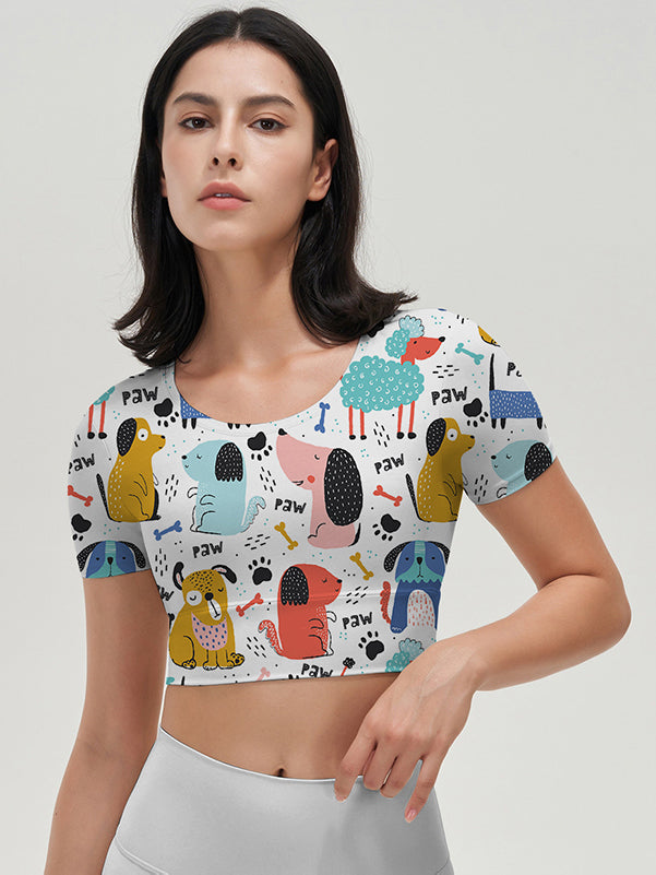 Animal cartoon dog sheep print short sleeves