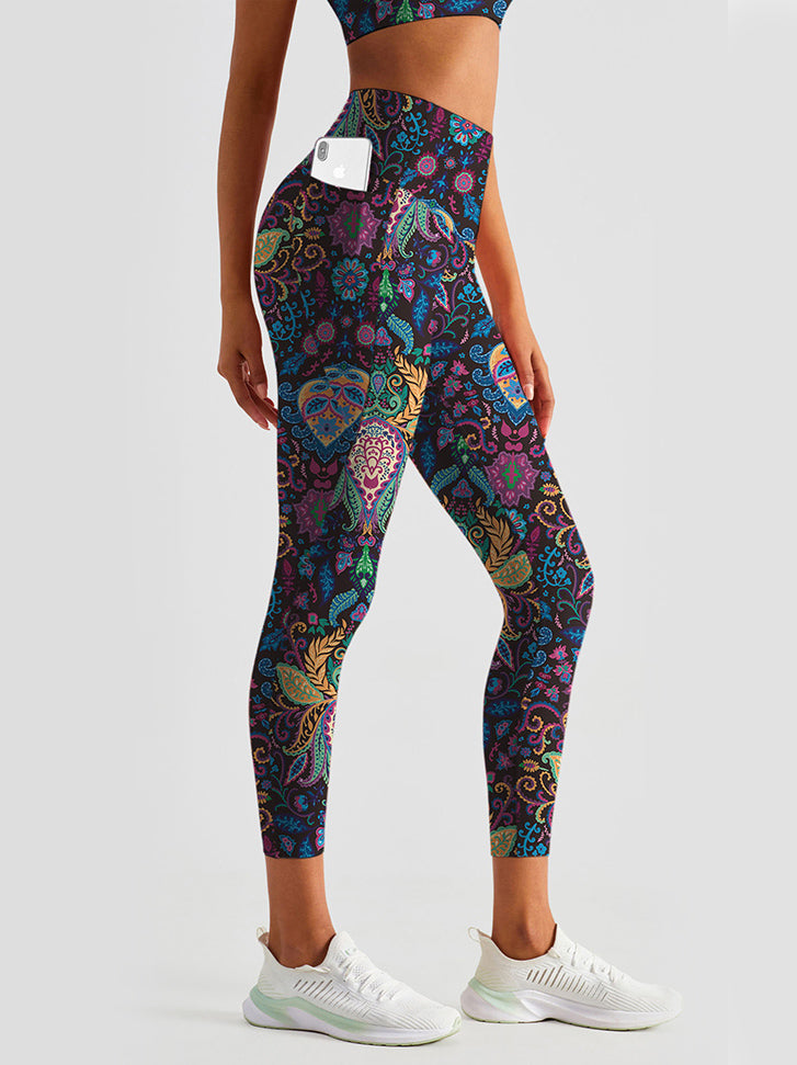 Flower psychedelic floral pattern with lotus leggings