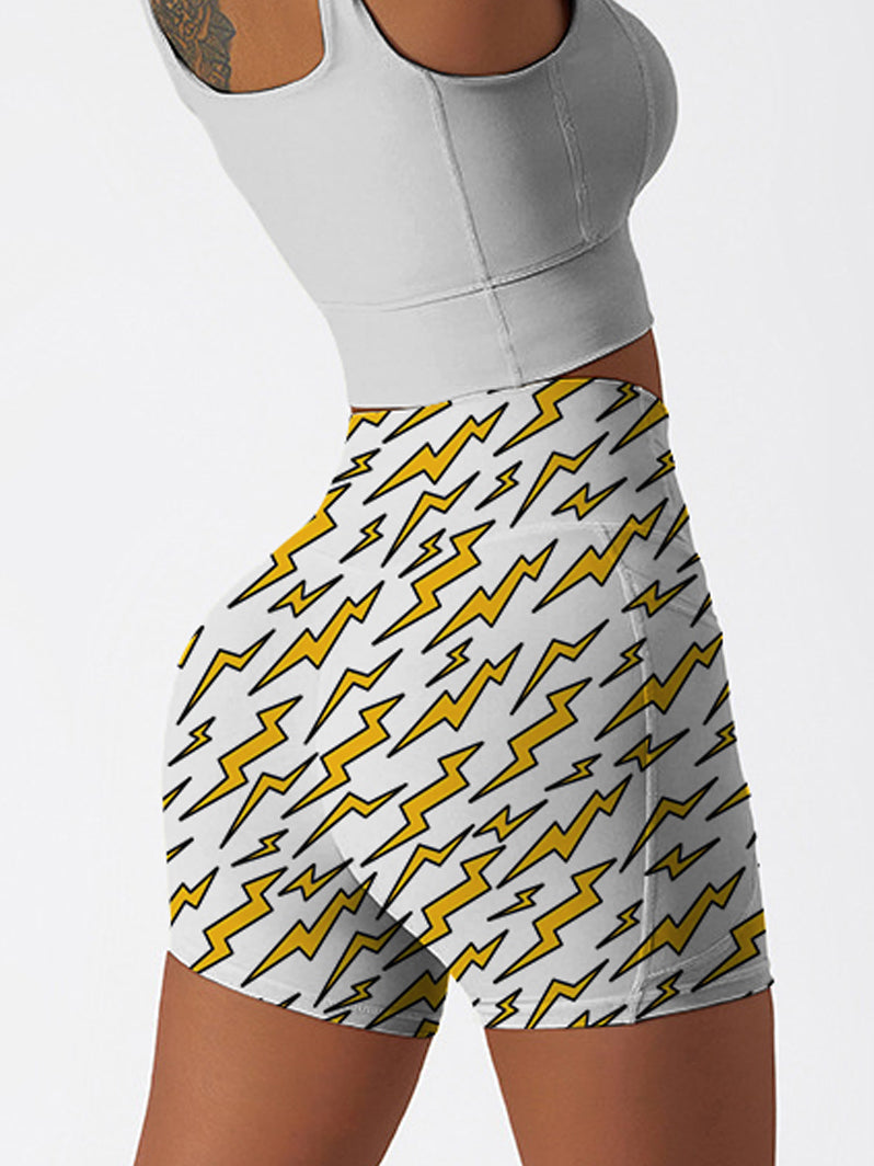 Gold lightning white yoga shorts