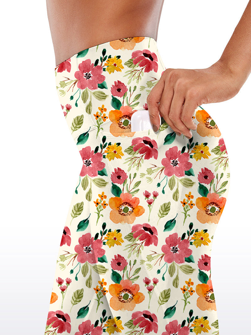 Flower watercolor pink and orange hibiscus capris