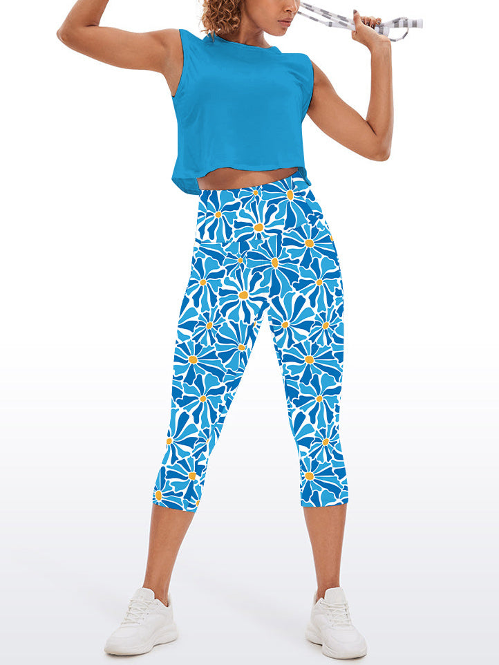 Flower abstract naive blue chrysanthemum capris