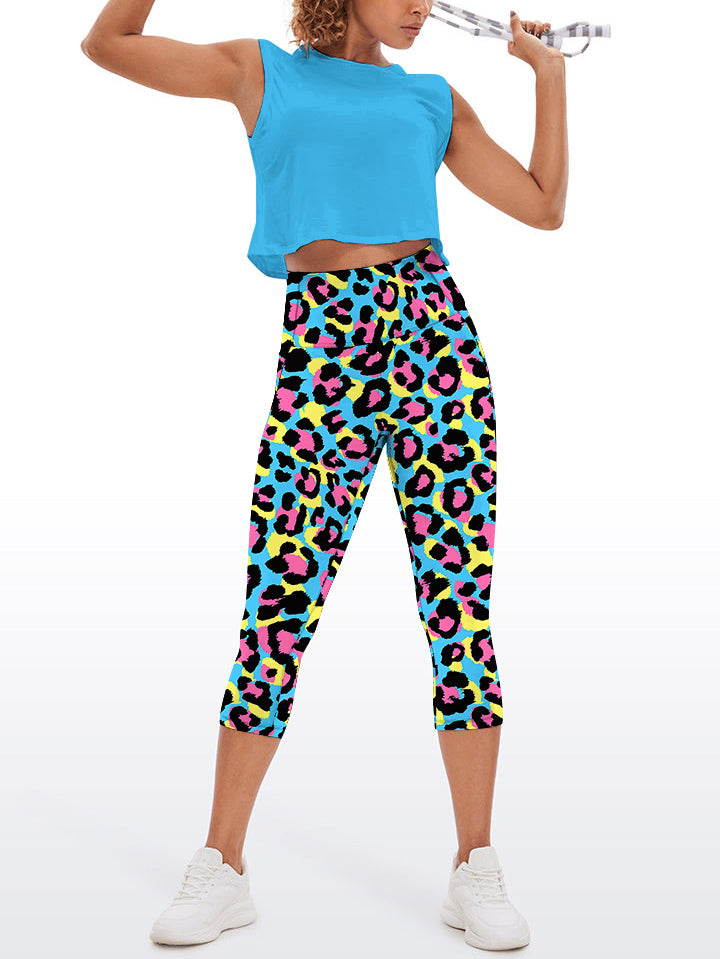 Animal bright colorful leopard pattern doodles capris