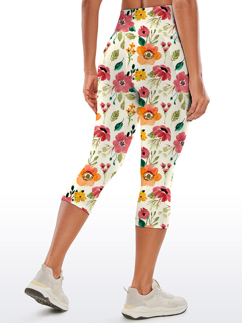 Flower watercolor pink and orange hibiscus capris
