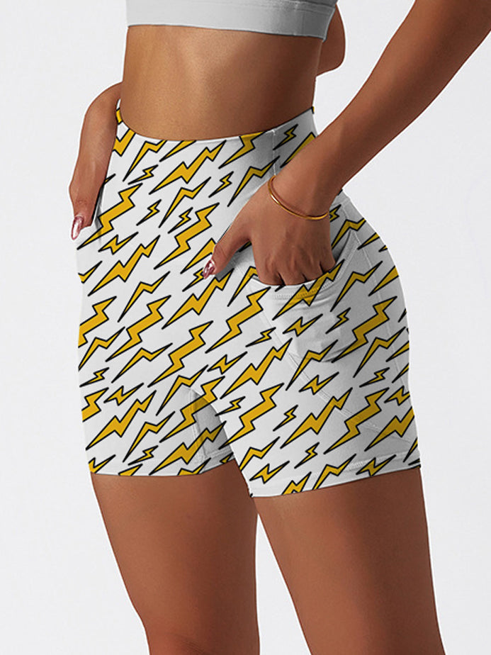 Gold lightning white yoga shorts