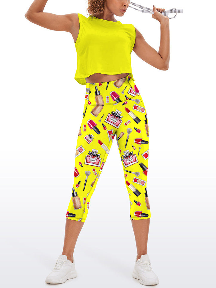 Cosmetic set perfume lipstick print yellow capris