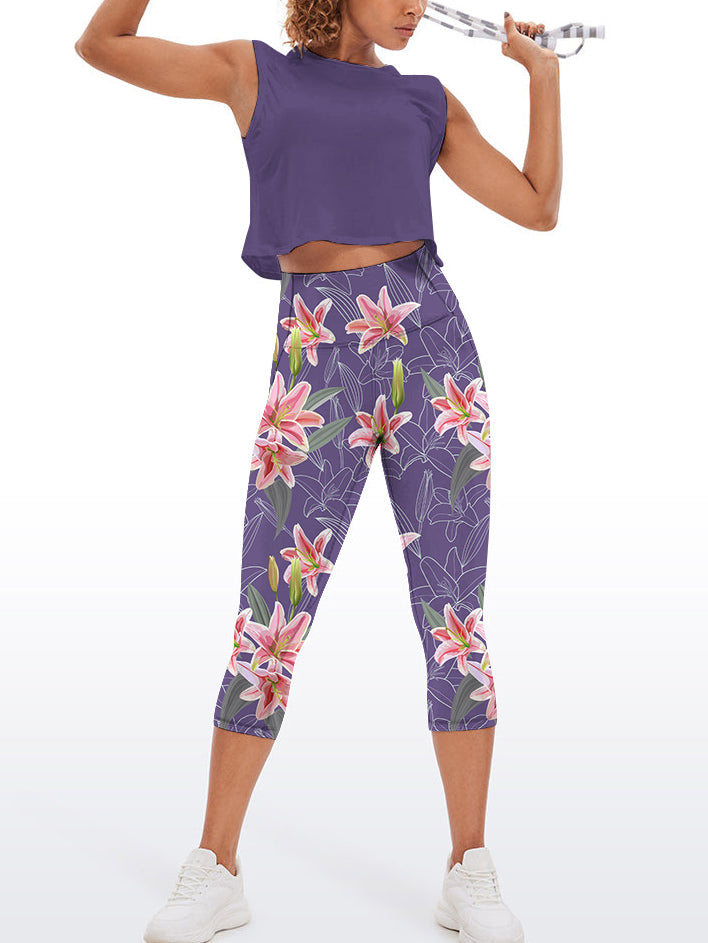Flower pink lily watercolor capris