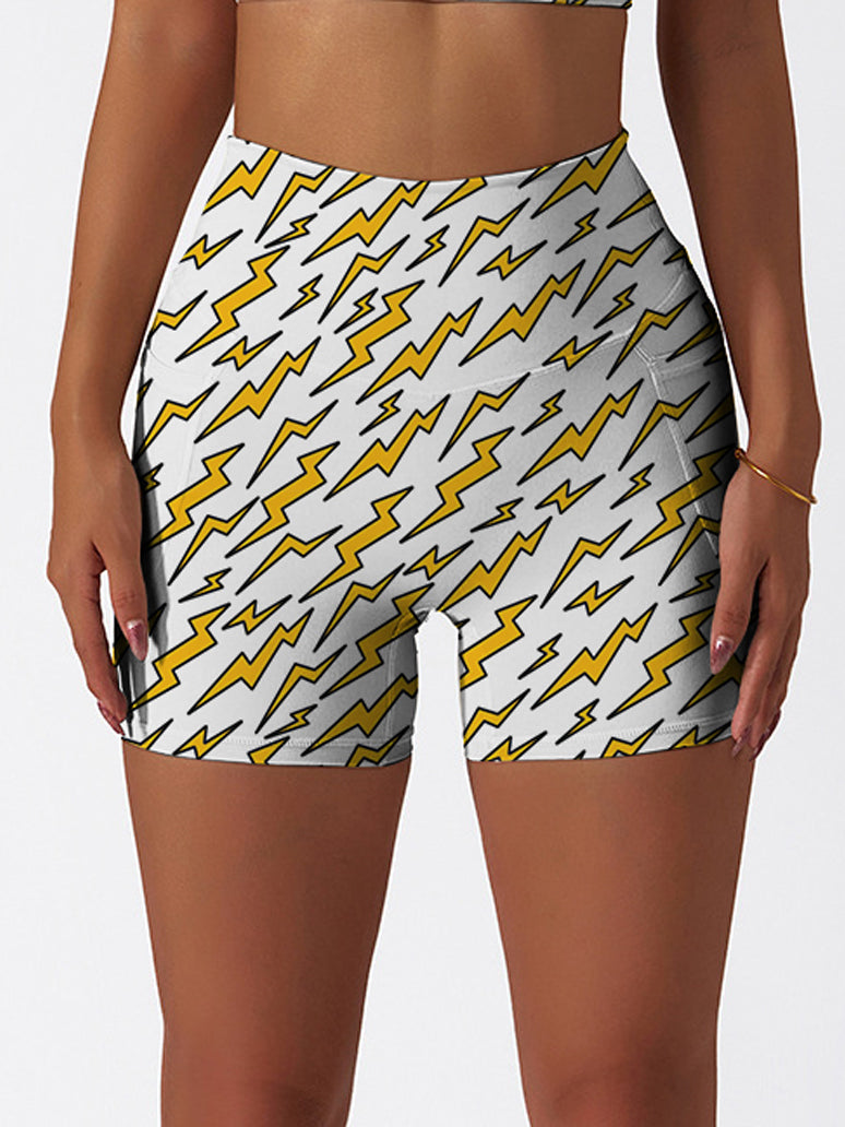 Gold lightning white yoga shorts