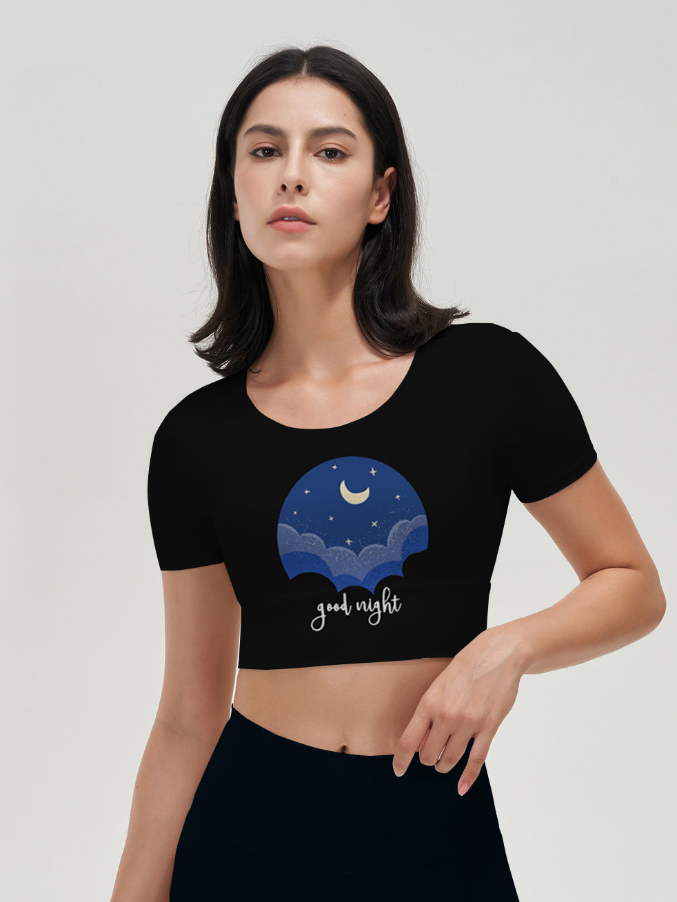 Moon print good night letter short sleeves