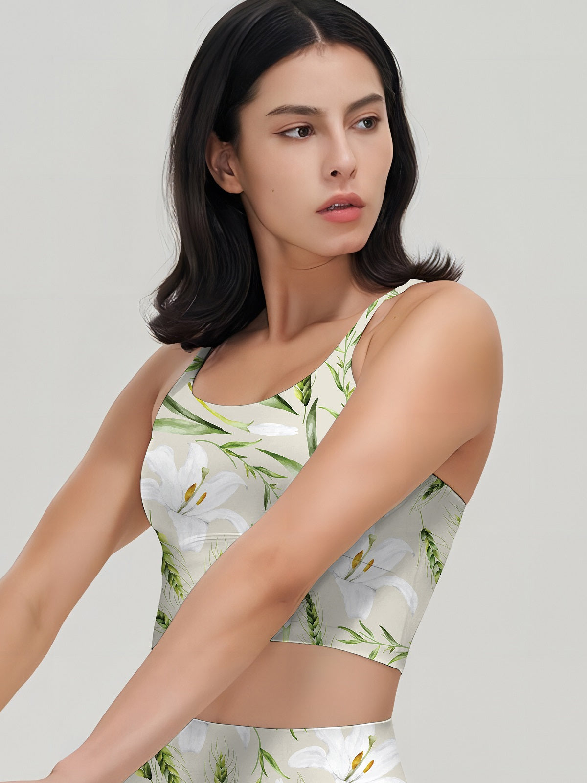 Flower white lily green wheat watercolor tank tops