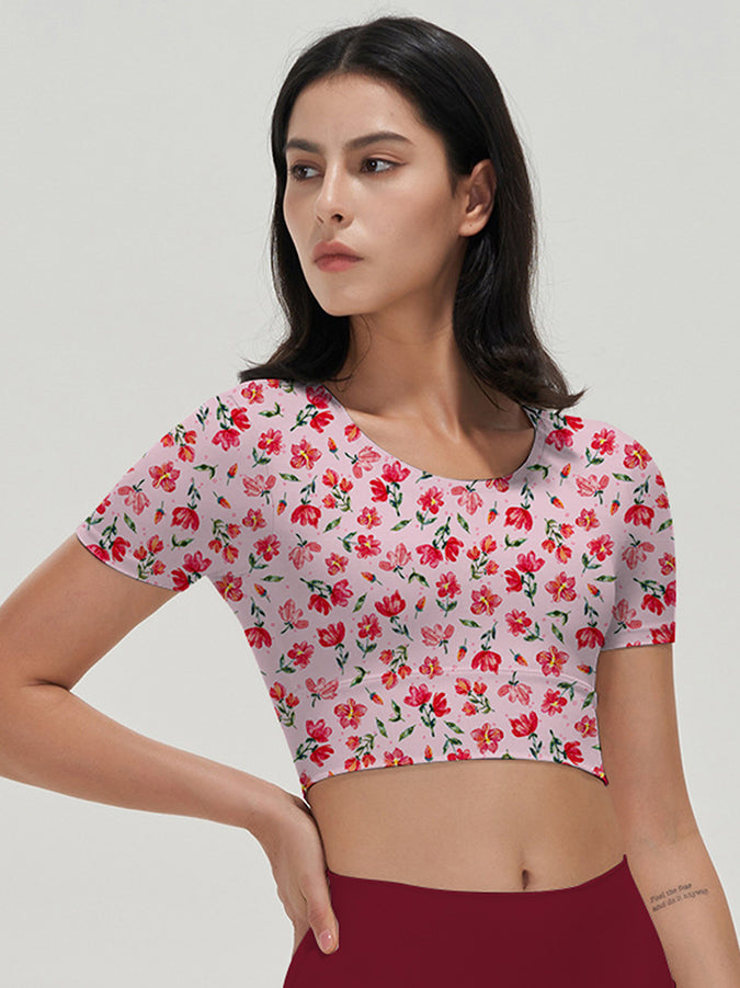Flower pink ditsy wildflower short sleeve tops