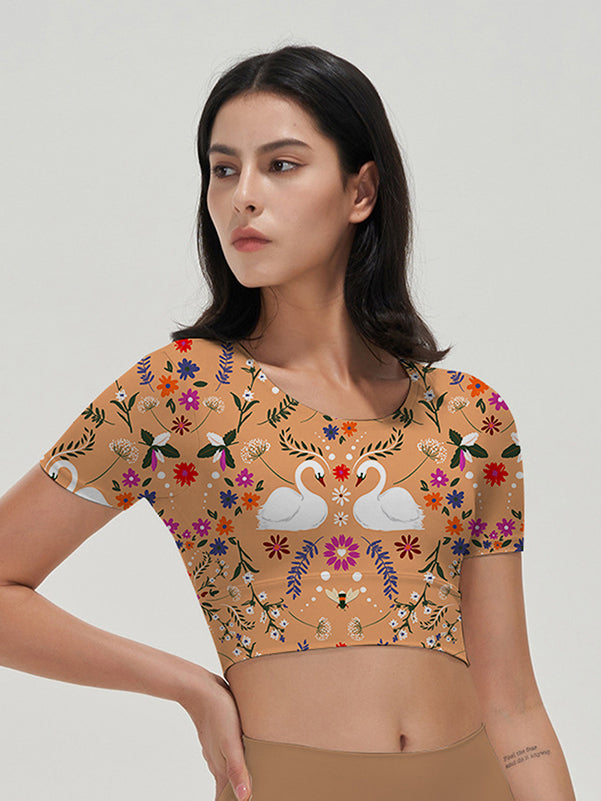 Flower vine swan symmetrical design short sleeves
