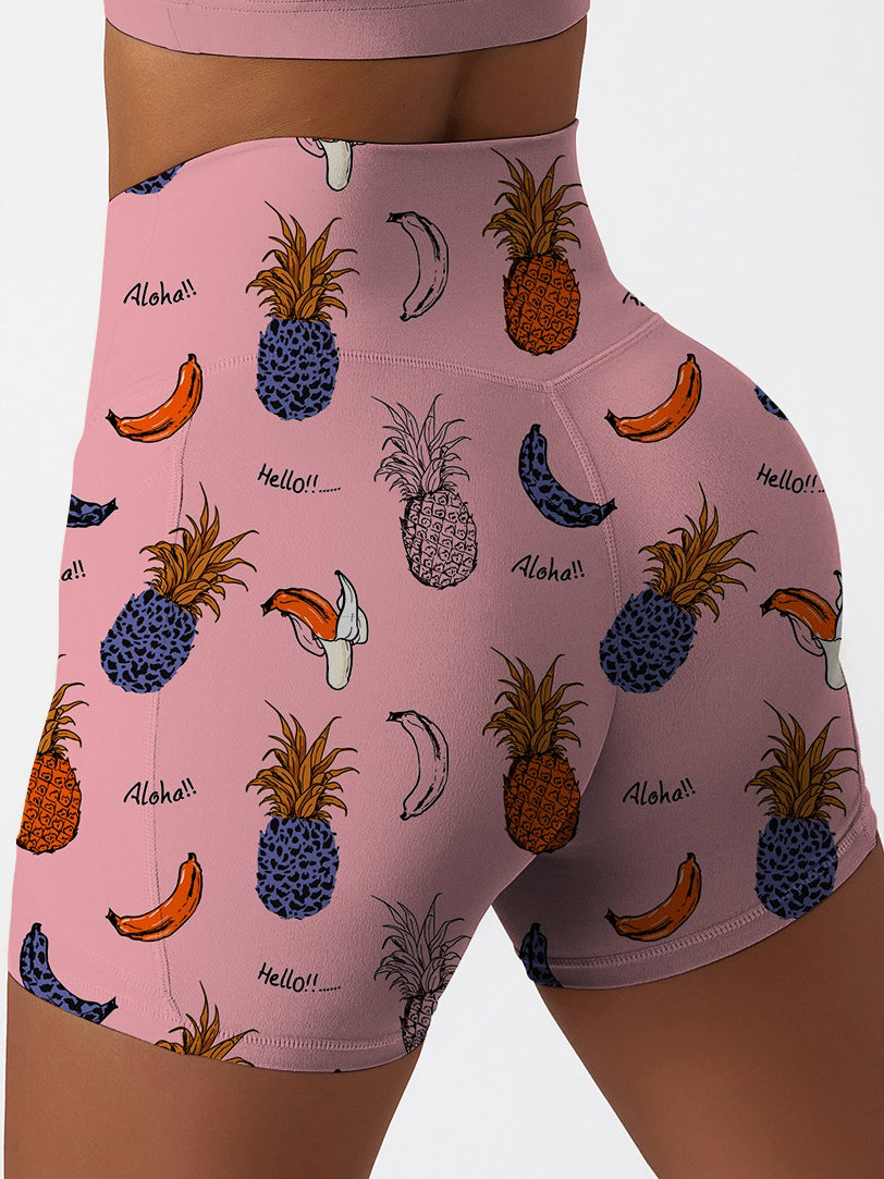 Fruit pineapple banana leopard pink shorts