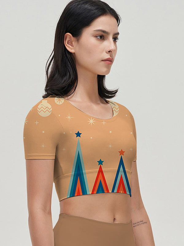 Geometry colorful triangle lines stars brownish yellow short sleeves