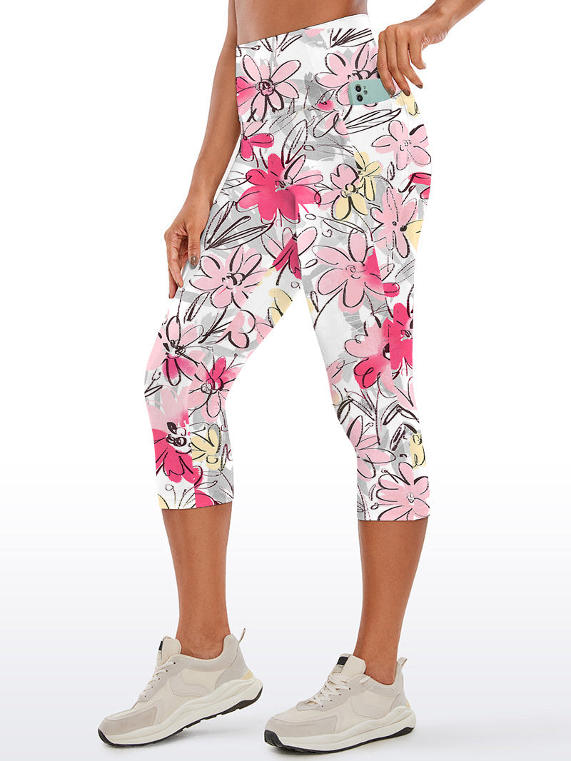 Hand painted colorful liberty style small mauve flowers capris