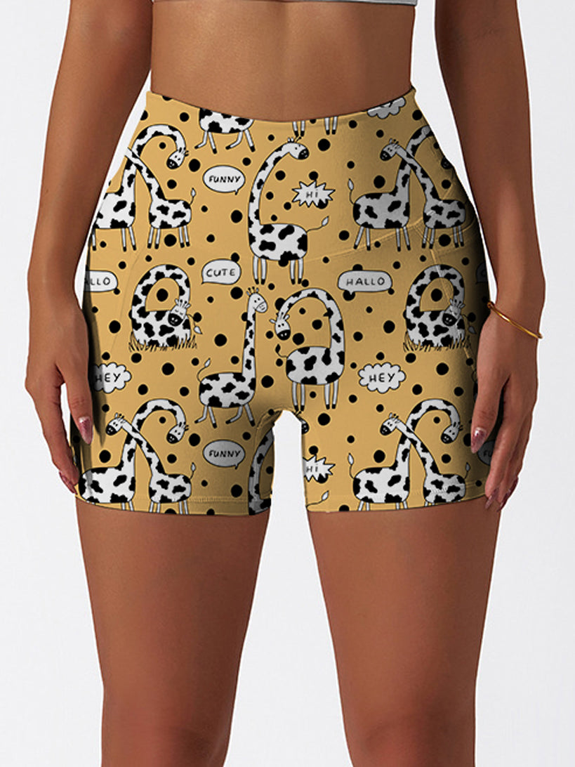 Animal funny cartoon doodle giraffe yellow shorts