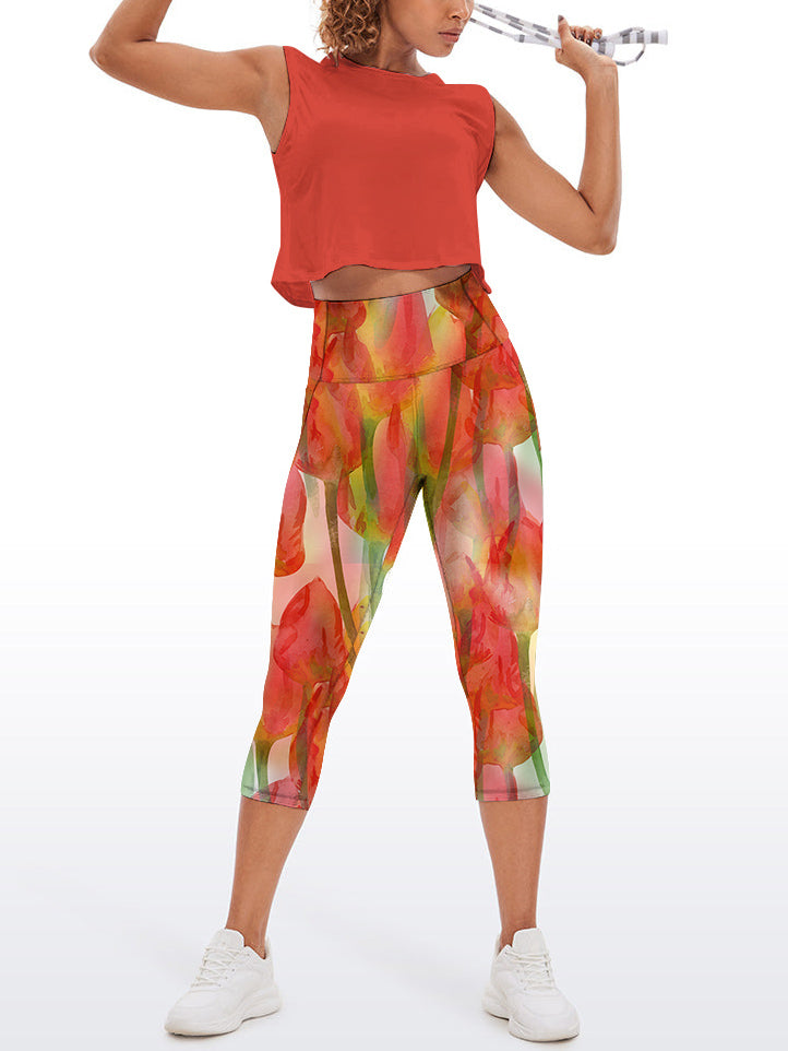 Flower watercolor red tulip capris
