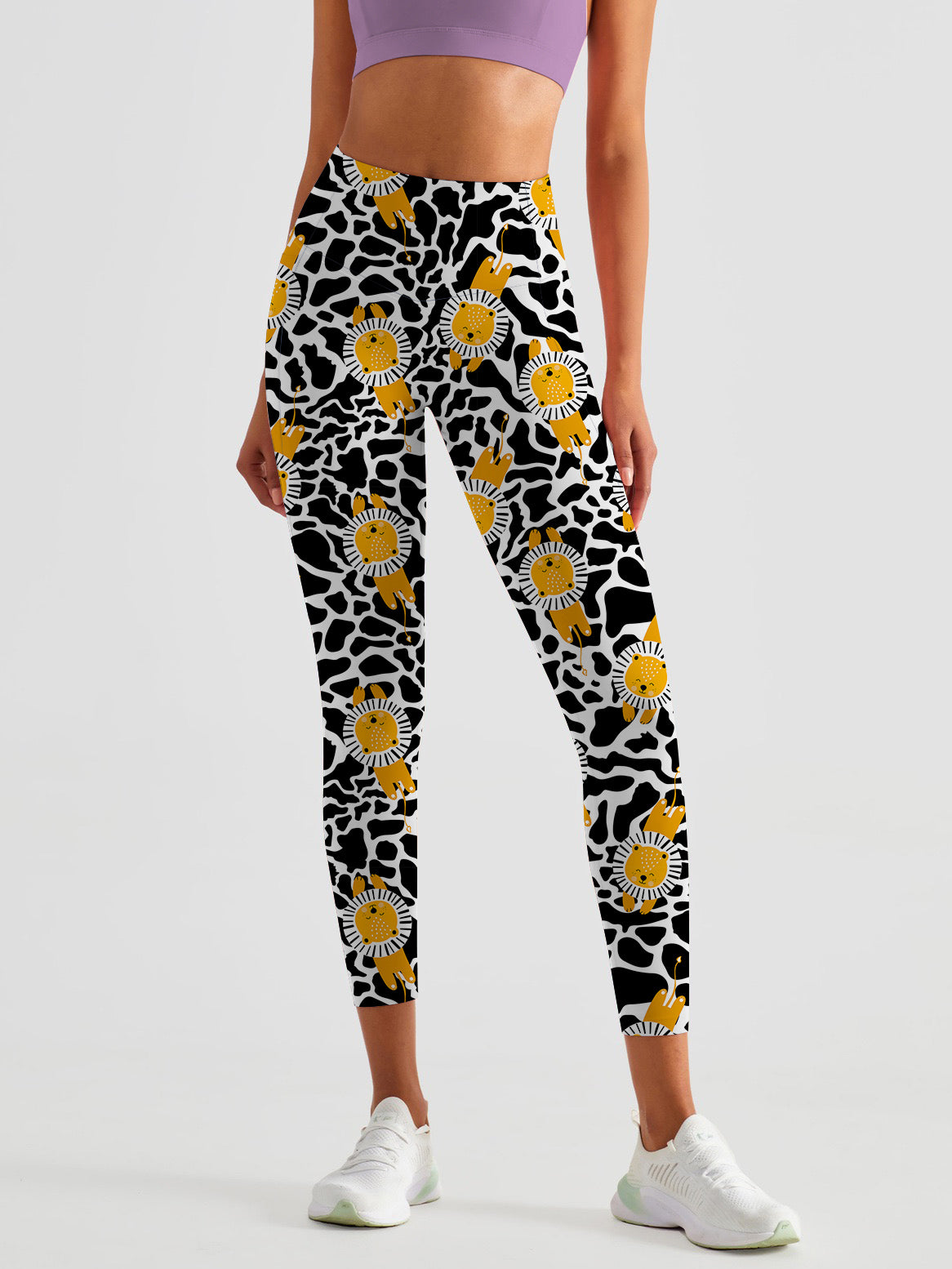 Animal childish cartoon lions abstract shapes leggings