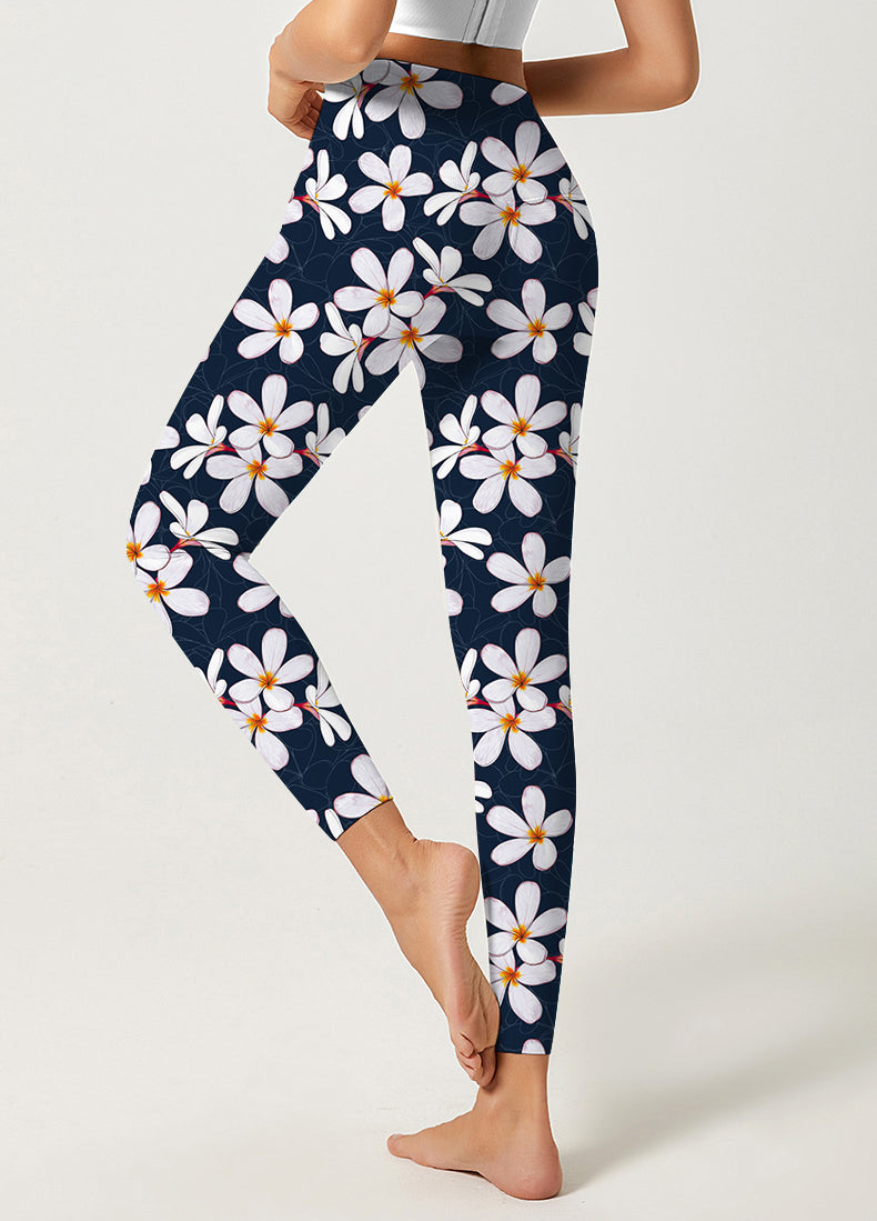 Flower white plumeria yoga leggings