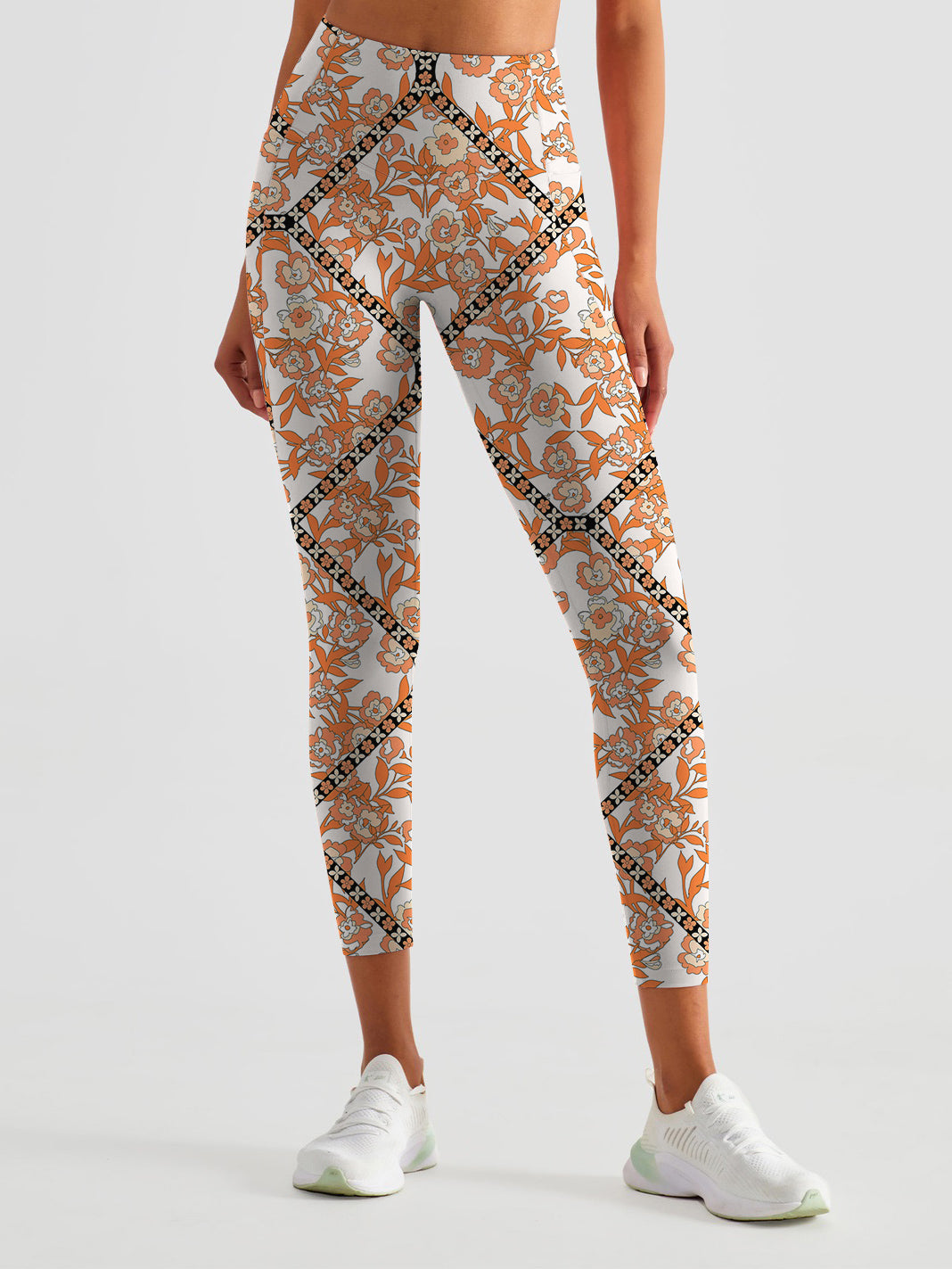 Flower retro orange stitching leggings