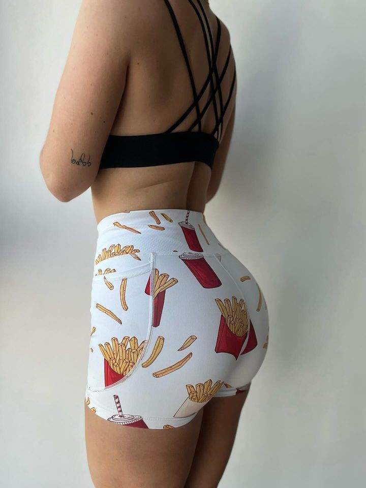Cartoon french fries pattern print shorts
